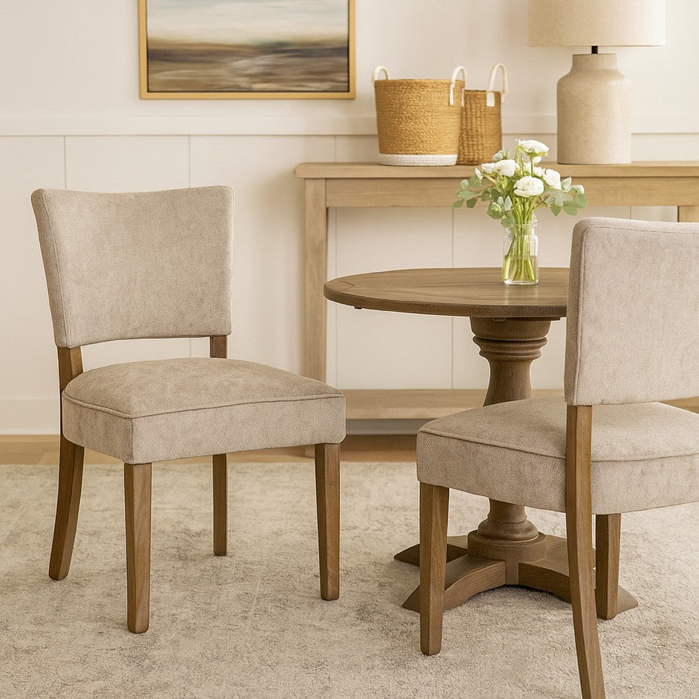 Benjara Rea Dining Side Chair Set of 2, Taupe, Classic Graywash Solid Wood