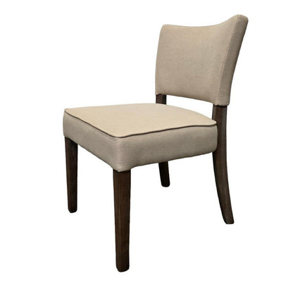 Benjara Rea Dining Side Chair Set of 2, Beige Fabric, Oak Brown Solid Wood