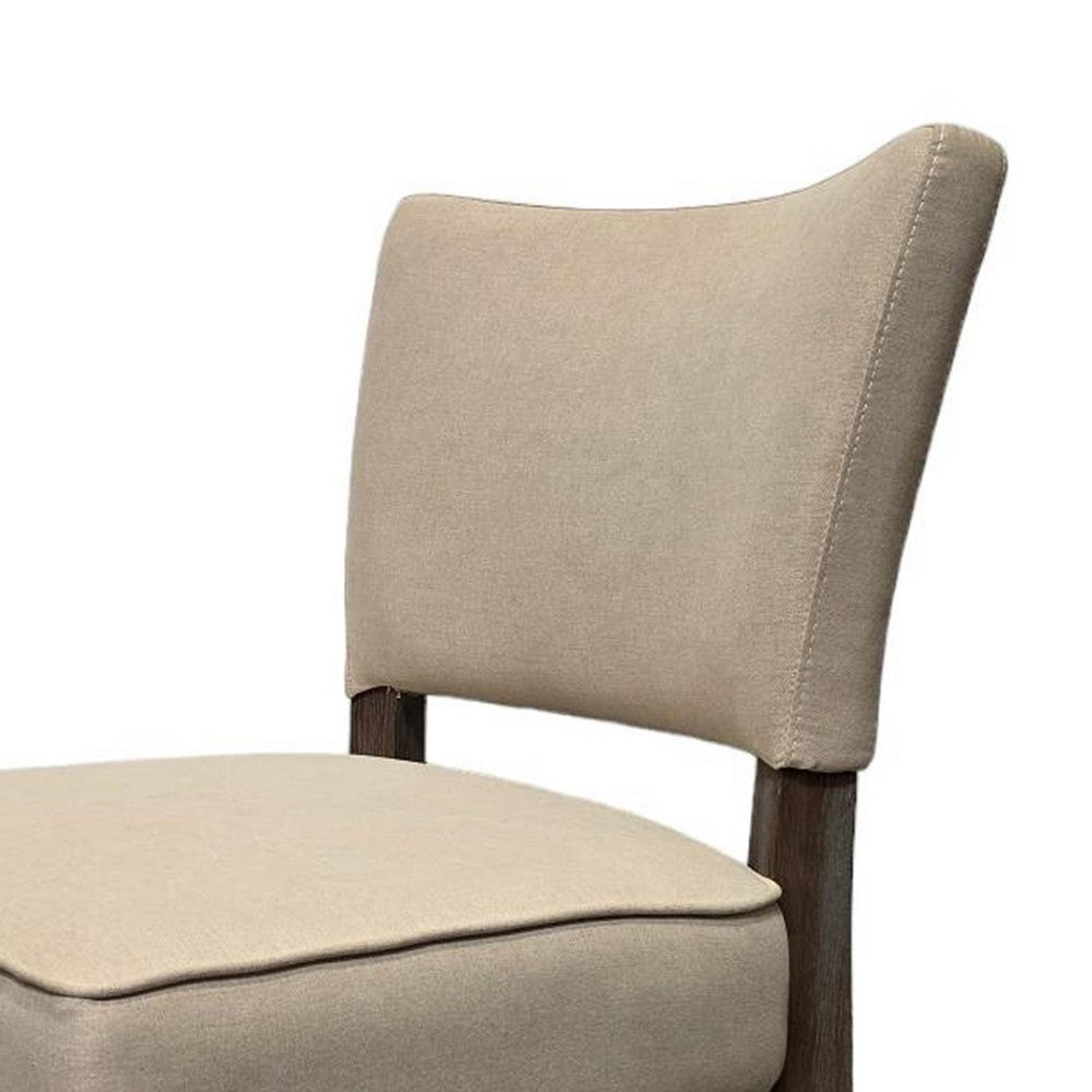 Benjara Rea Dining Side Chair Set of 2, Beige Fabric, Oak Brown Solid Wood