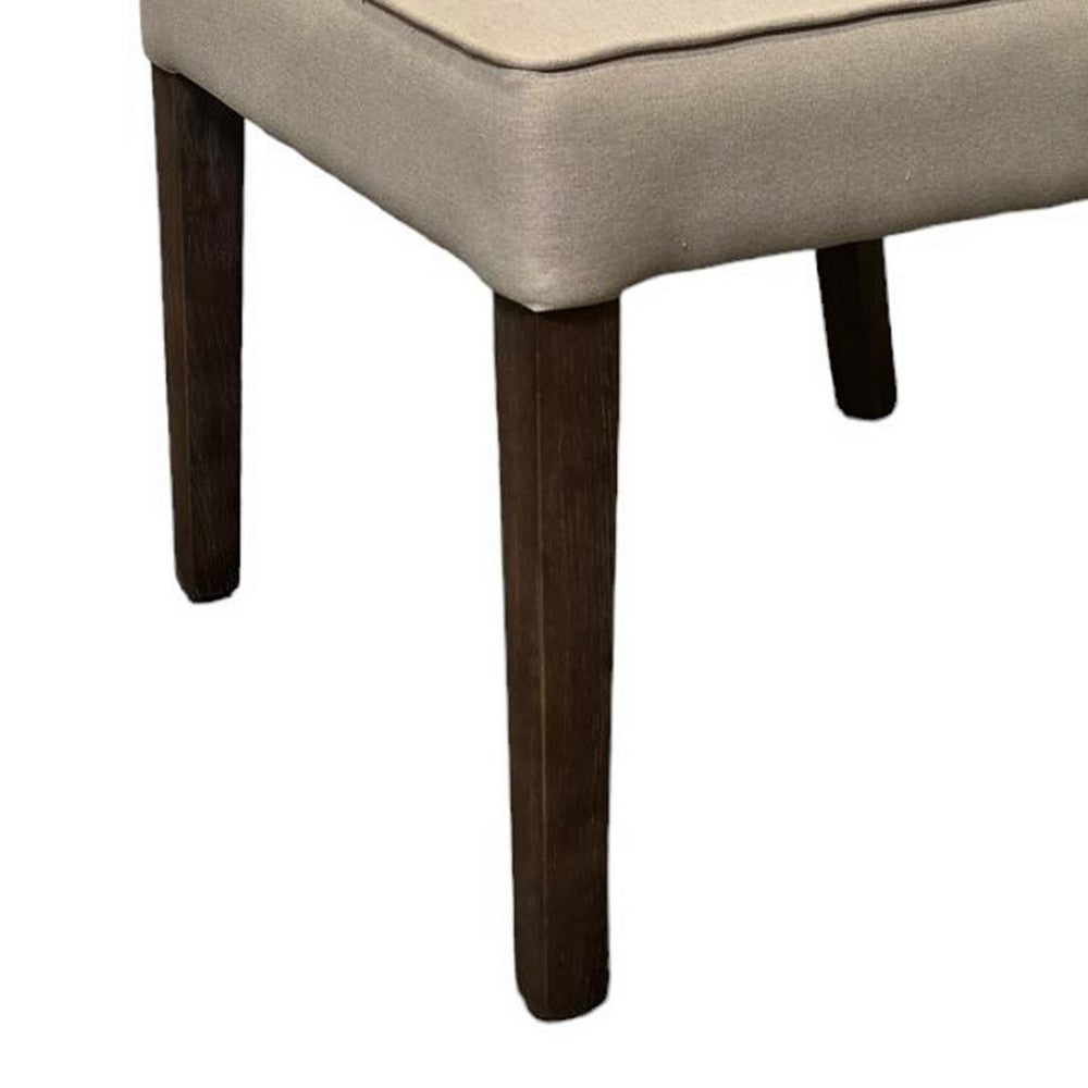 Benjara Rea Dining Side Chair Set of 2, Beige Fabric, Oak Brown Solid Wood