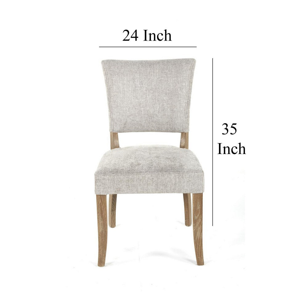 Benjara Ryna Dining Side Chair Set of 2, Gray, Washed Oak Brown Solid Wood