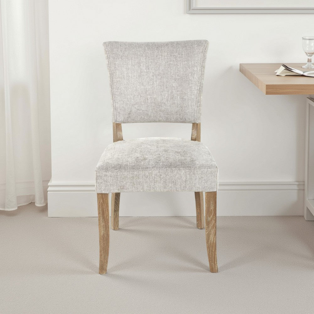 Benjara Ryna Dining Side Chair Set of 2, Gray, Washed Oak Brown Solid Wood