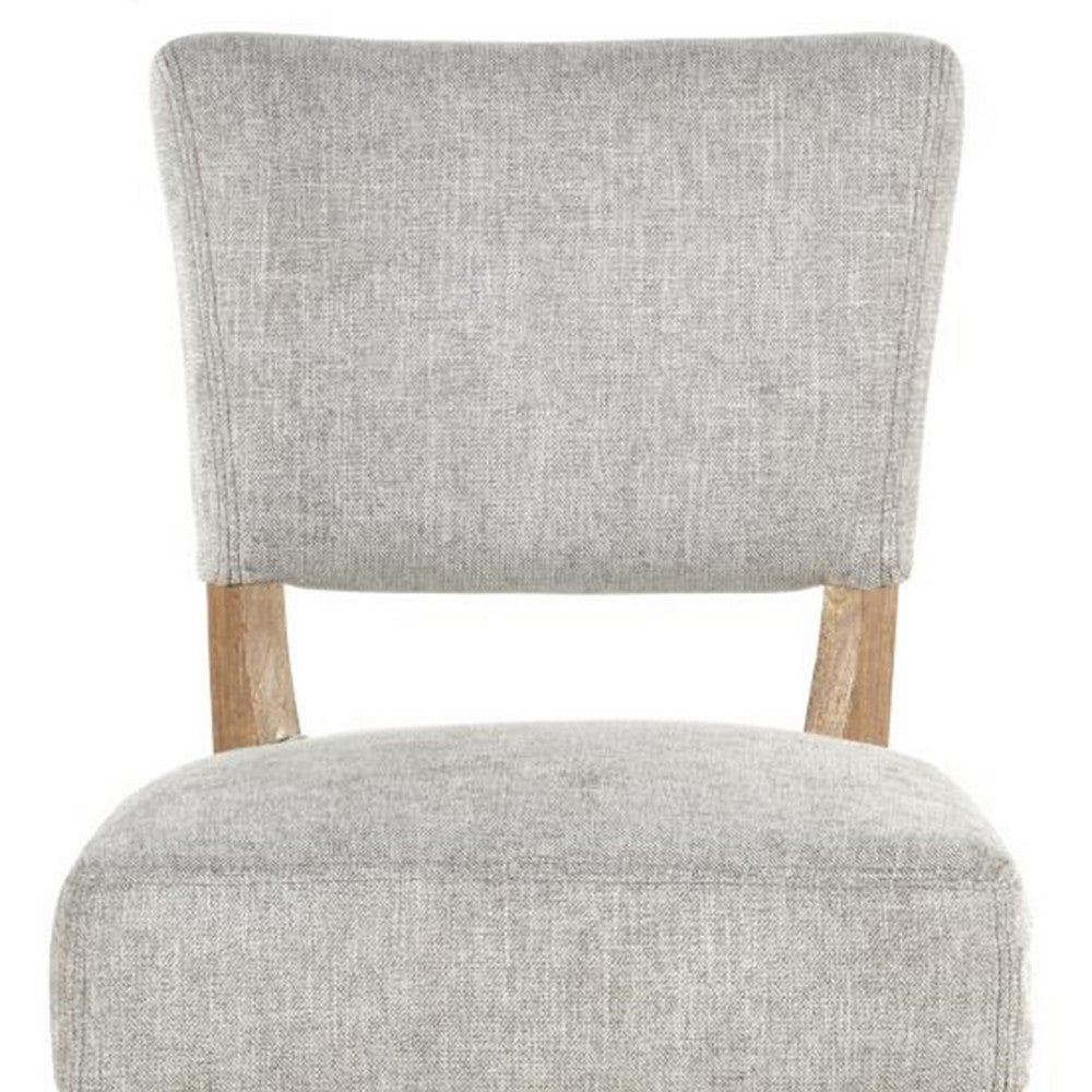 Benjara Ryna Barstool Chair, Plush Light Gray Fabric, Washed Oak Solid Wood
