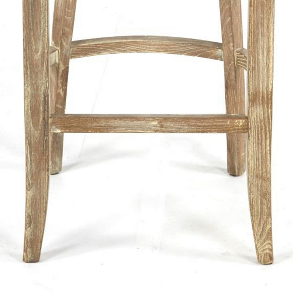 Benjara Ryna Barstool Chair, Plush Light Gray Fabric, Washed Oak Solid Wood