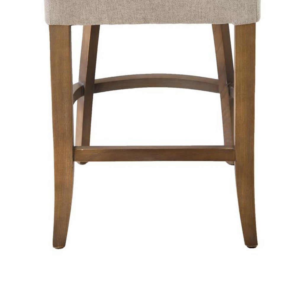Benjara Ryna Counter Stool Chair, Light Gray Fabric, Oak Brown Solid Wood