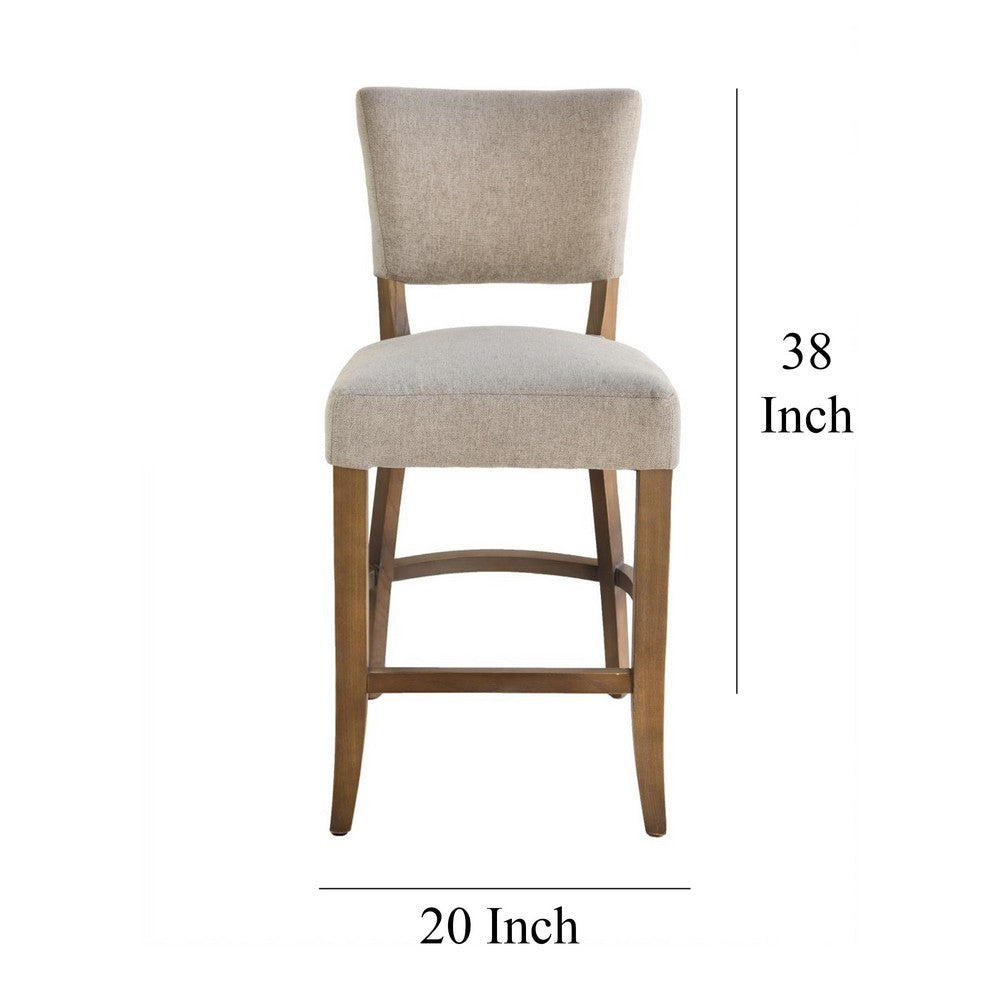 Benjara Ryna Counter Stool Chair, Light Gray Fabric, Oak Brown Solid Wood