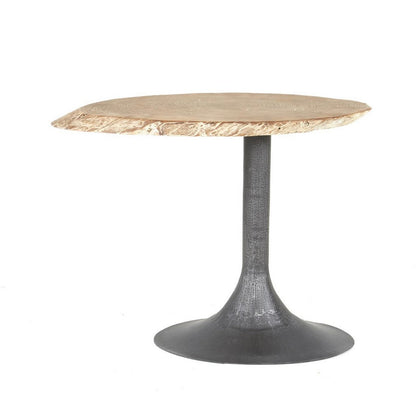Benjara Lume Side End Table with Metal Trumpet Base, Gray Washed Live Edge Top