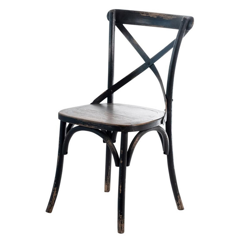 Benjara Puri Dining Side Chair Set of 2, X Shaped Backrest, Reclaimed Black