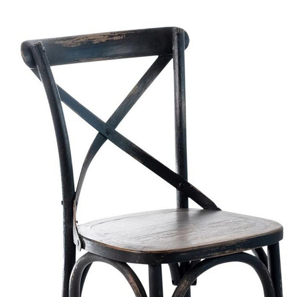 Benjara Puri Dining Side Chair Set of 2, X Shaped Backrest, Reclaimed Black