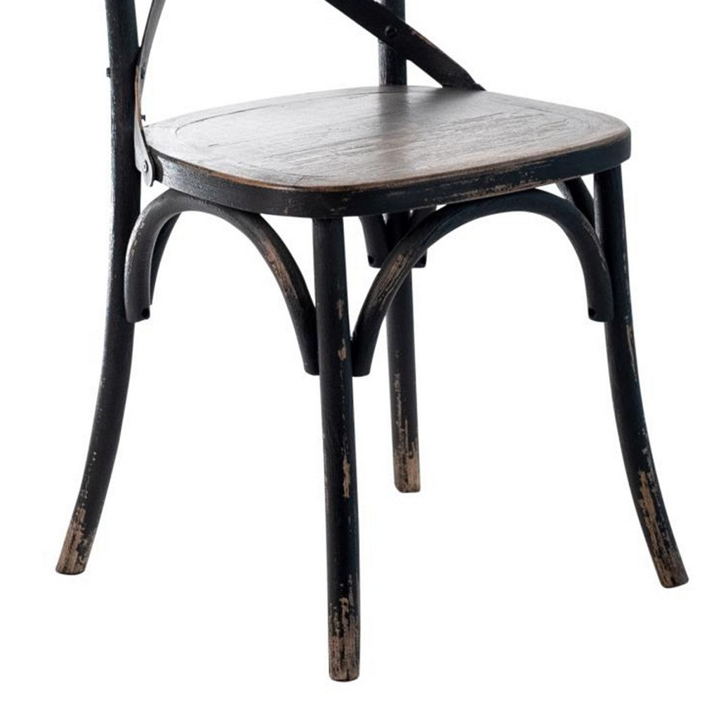 Benjara Puri Dining Side Chair Set of 2, X Shaped Backrest, Reclaimed Black