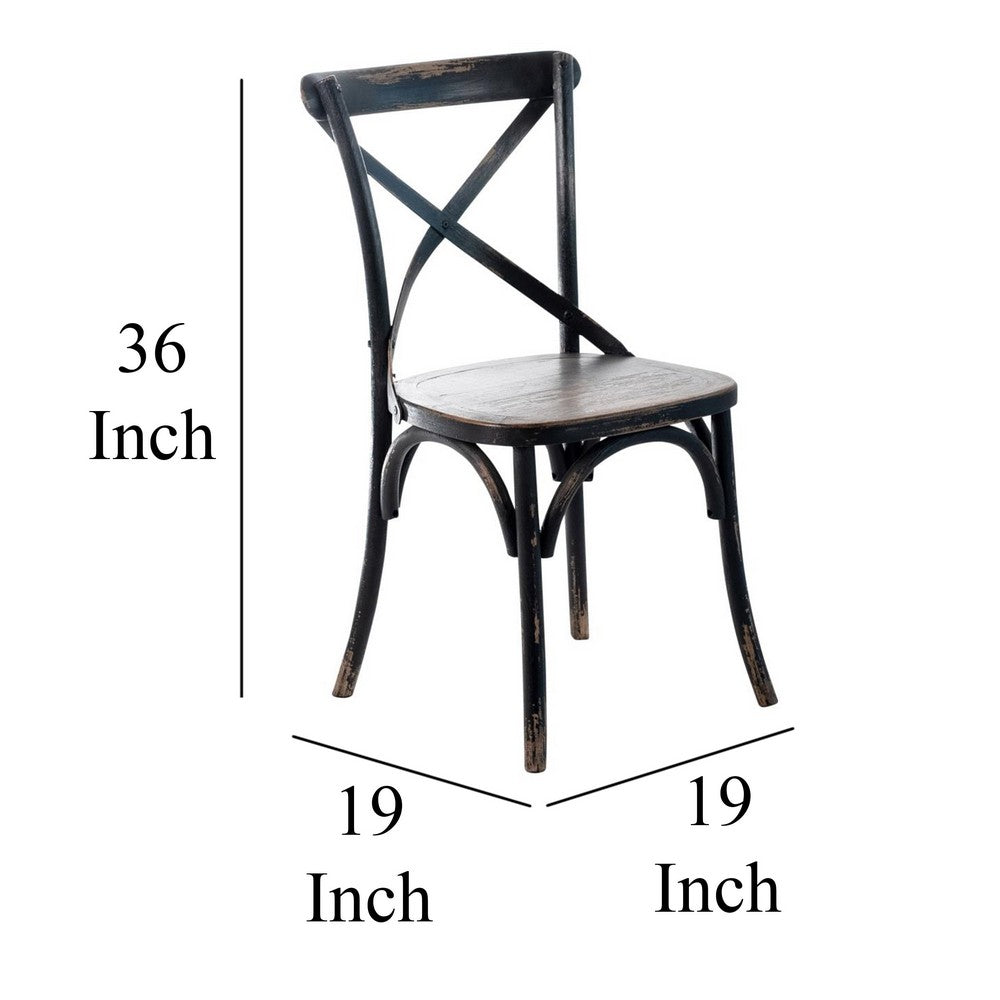 Benjara Puri Dining Side Chair Set of 2, X Shaped Backrest, Reclaimed Black
