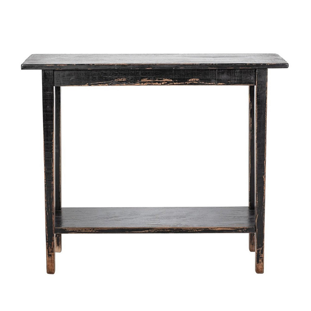 Benjara Duro Sofa Console Table with Open Shelf, Reclaimed Wood, Antique Black