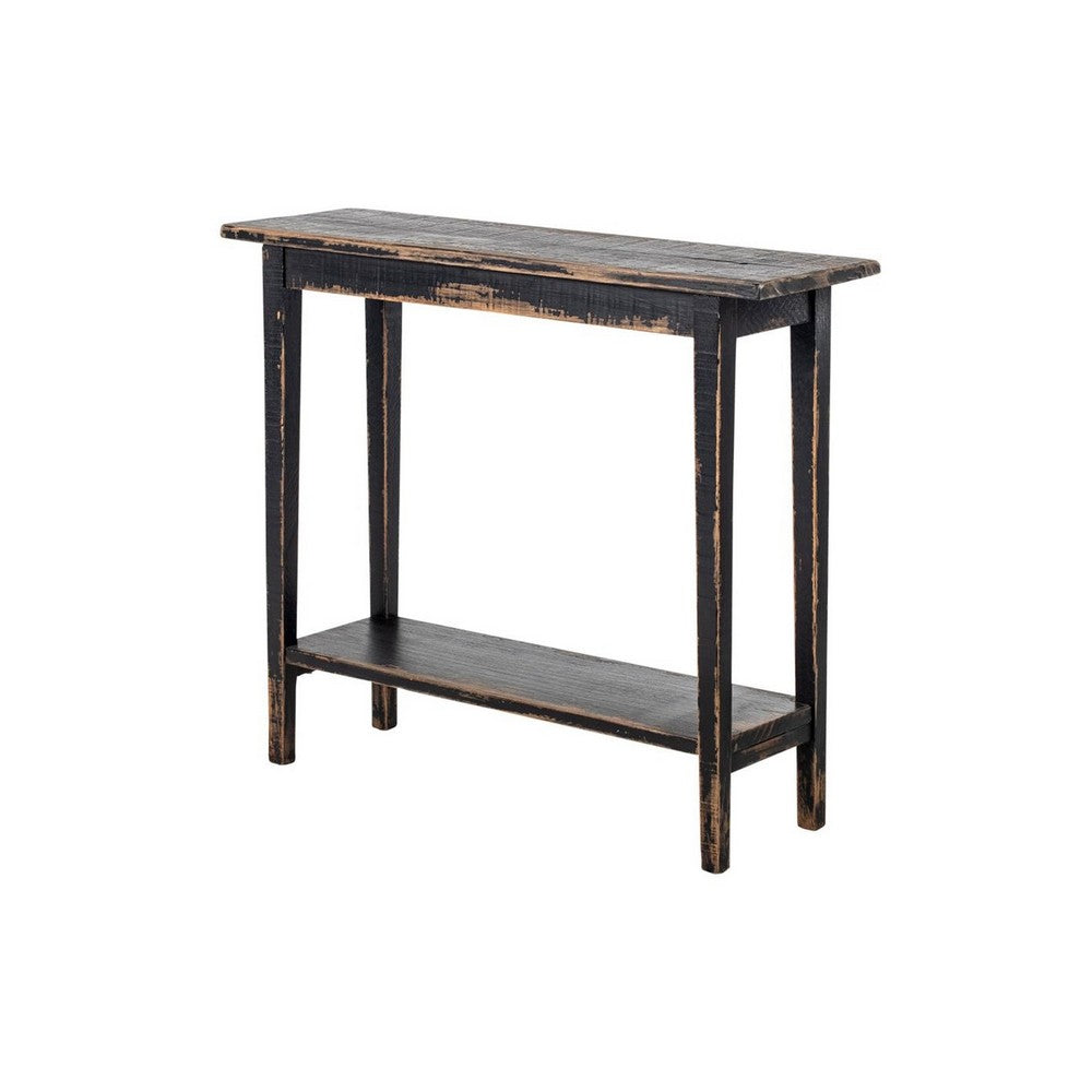 Benjara Duro Sofa Console Table with Open Shelf, Reclaimed Wood, Antique Black