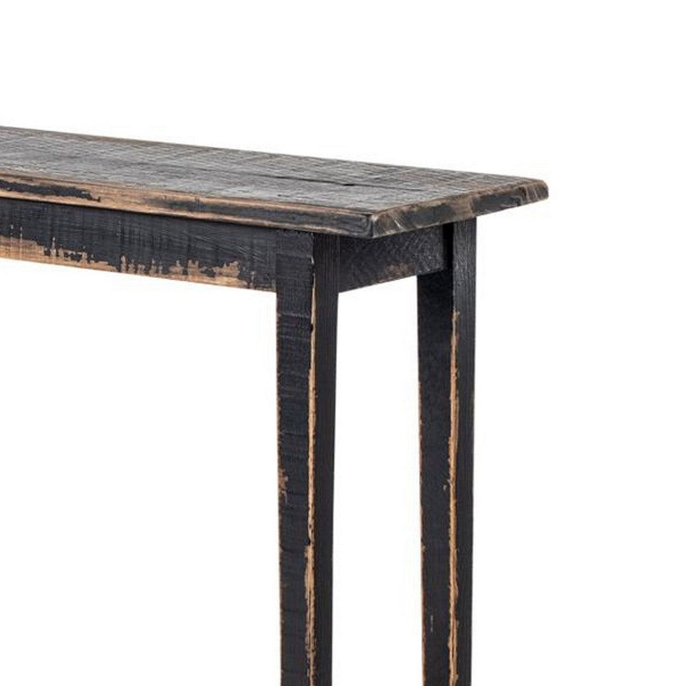 Benjara Duro Sofa Console Table with Open Shelf, Reclaimed Wood, Antique Black