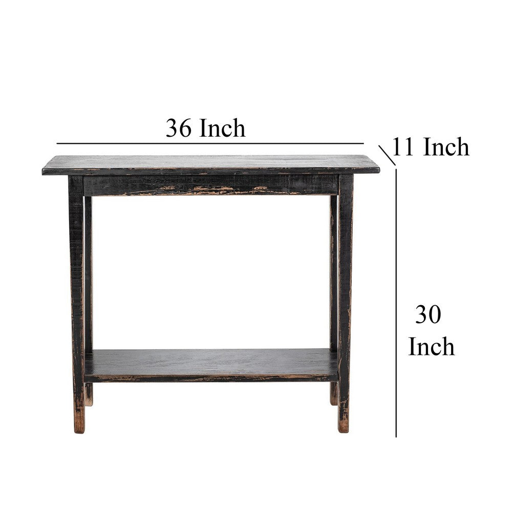 Benjara Duro Sofa Console Table with Open Shelf, Reclaimed Wood, Antique Black