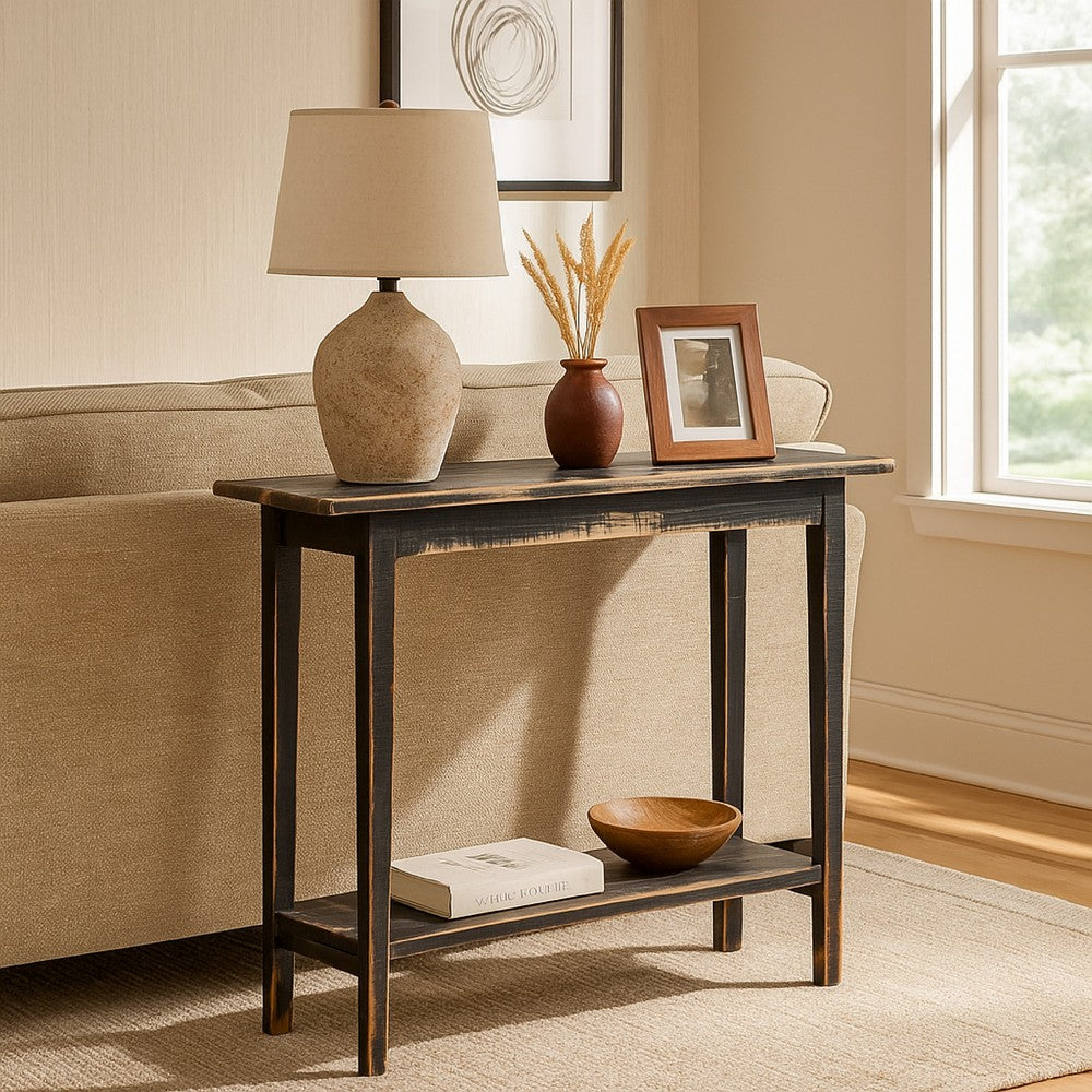 Benjara Duro Sofa Console Table with Open Shelf, Reclaimed Wood, Antique Black