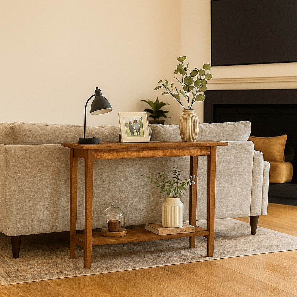 Benjara Duro Sofa Console Table with Open Shelf, Reclaimed Wood, Antique Brown