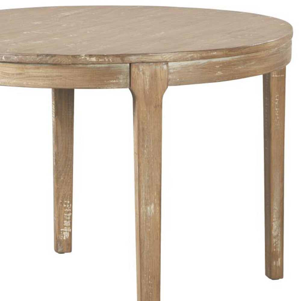 Benjara Tuley Dining Table, Tapered Legs, Pine Wood, Gray, 42 Inch Round Top