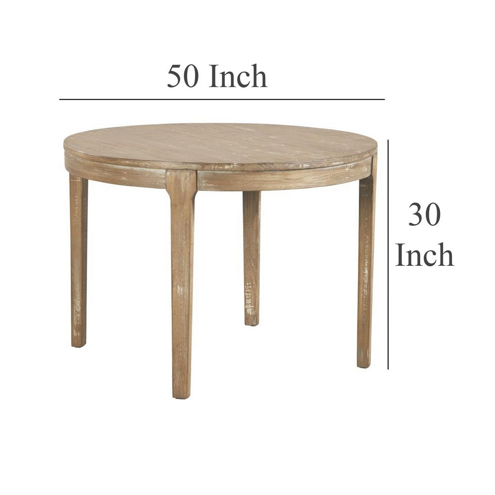 Benjara Tuley Dining Table, Tapered Legs, Pine Wood, Gray, 42 Inch Round Top