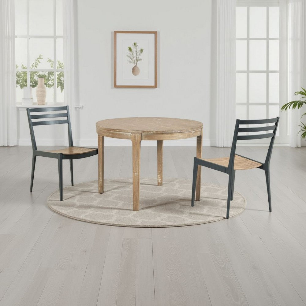 Benjara Tuley Dining Table, Tapered Legs, Pine Wood, Gray, 42 Inch Round Top