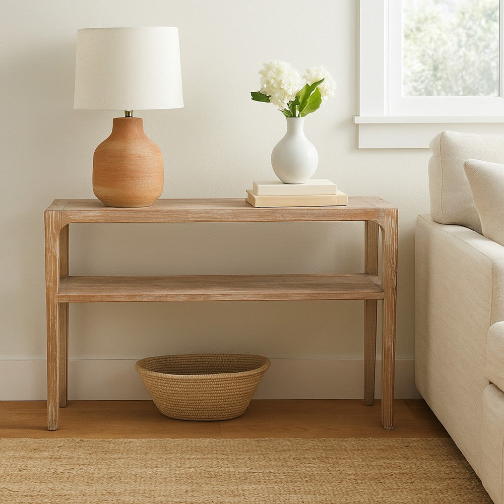 Benjara Tuley Sofa Console Table, Storage Shelf, Pine Wood, Gray, 48 Inch