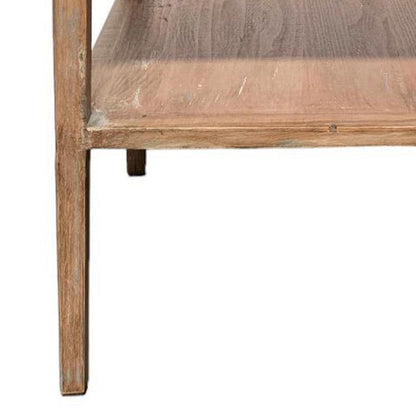 Benjara Tuley Corner End Table, Storage Shelf, Gray Pine Wood, 22in Square