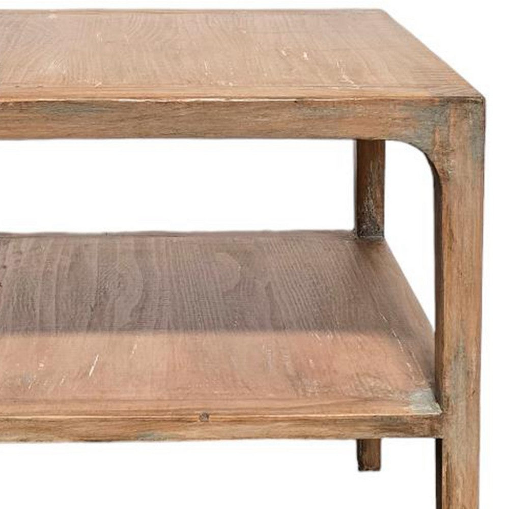 Benjara Tuley Corner End Table, Storage Shelf, Gray Pine Wood, 22in Square