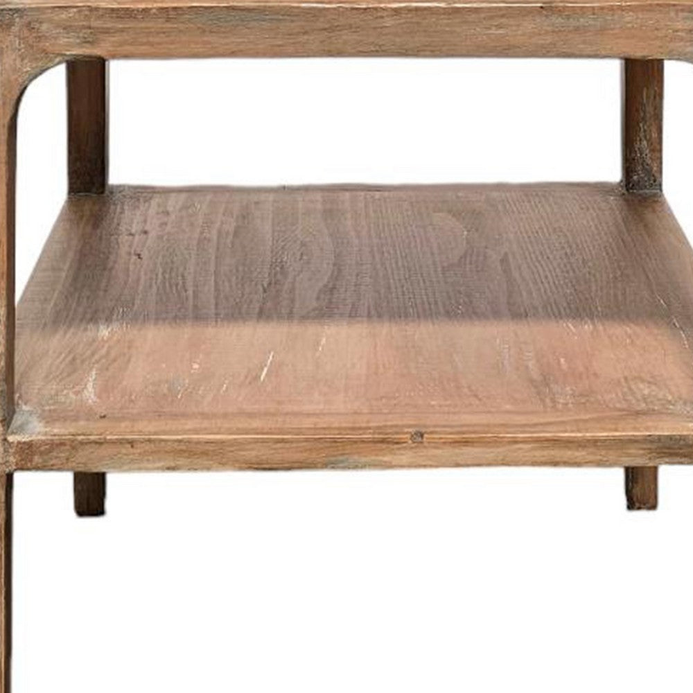 Benjara Tuley Corner End Table, Storage Shelf, Gray Pine Wood, 22in Square
