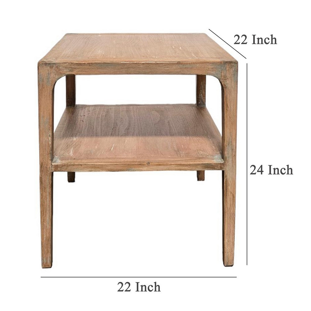 Benjara Tuley Corner End Table, Storage Shelf, Gray Pine Wood, 22in Square