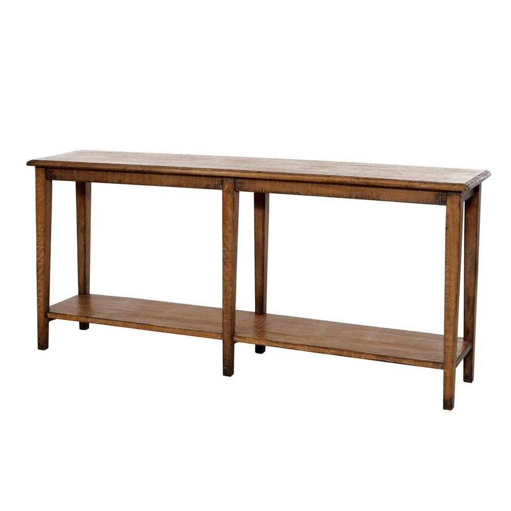 Benjara Dox Sofa Console Table, Shelf, Reclaimed Pine, Antique Brown, 71 Inch