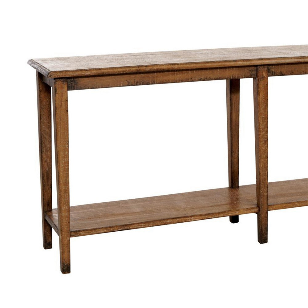 Benjara Dox Sofa Console Table, Shelf, Reclaimed Pine, Antique Brown, 71 Inch