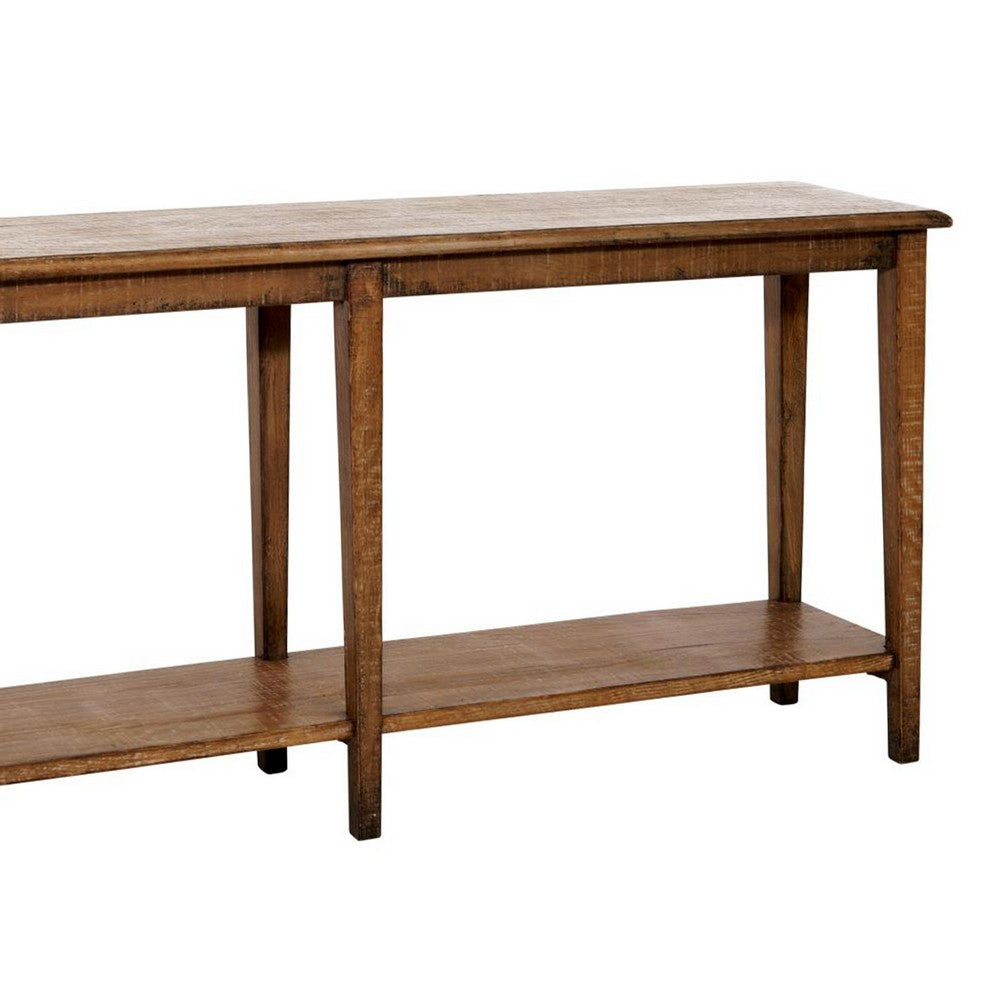 Benjara Dox Sofa Console Table, Shelf, Reclaimed Pine, Antique Brown, 71 Inch