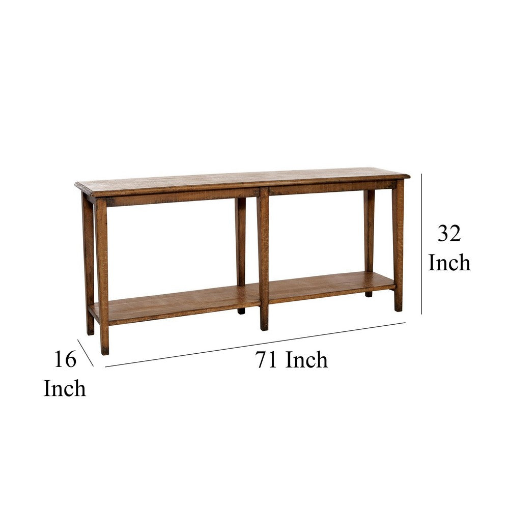Benjara Dox Sofa Console Table, Shelf, Reclaimed Pine, Antique Brown, 71 Inch