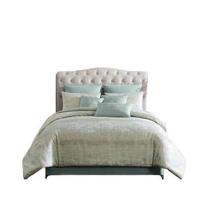 Benjara Teesa 10pc King Comforter Set, Shams, Blue And Gold Woven Jacquard