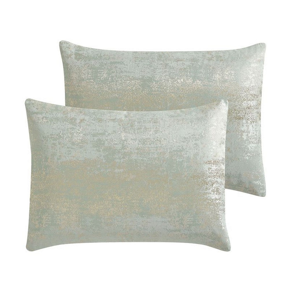 Benjara Teesa 9pc Queen Comforter Set, Shams, Blue And Gold Woven Jacquard