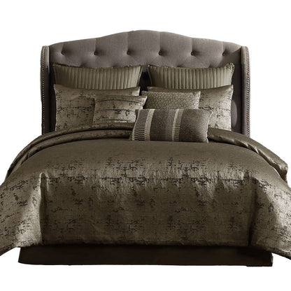 Benjara Beny 10pc King Size Comforter Set, Traditional Gold Woven Jacquard