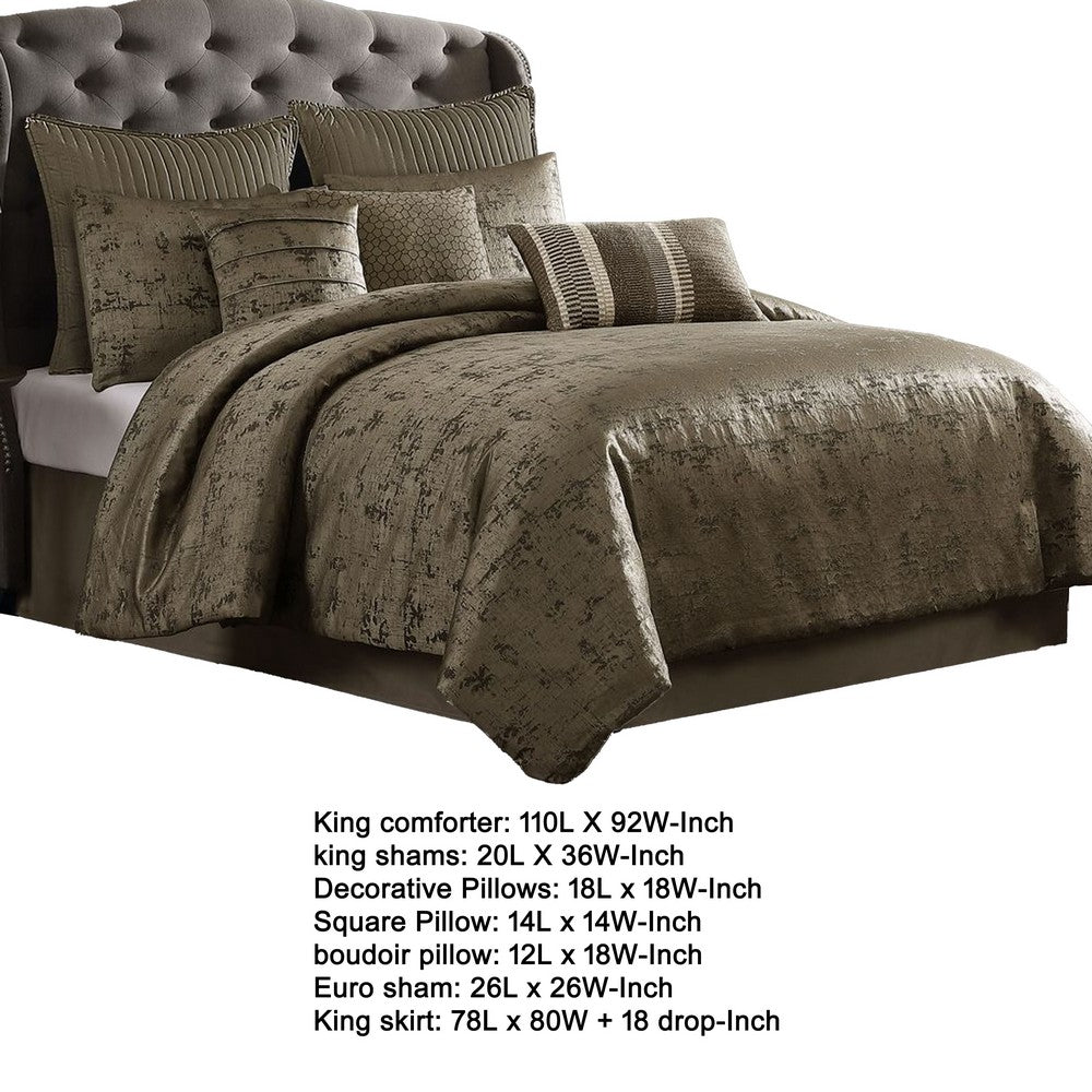 Benjara Beny 10pc King Size Comforter Set, Traditional Gold Woven Jacquard