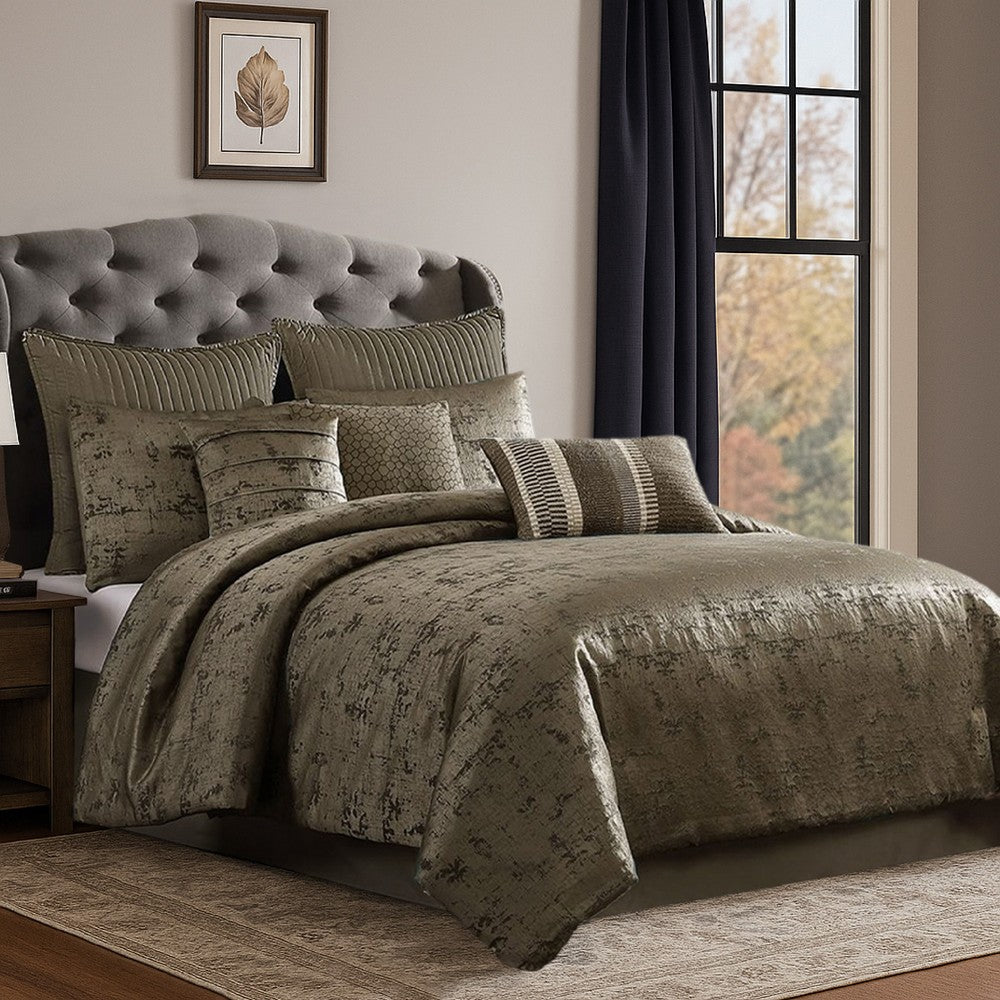 Benjara Beny 10pc King Size Comforter Set, Traditional Gold Woven Jacquard
