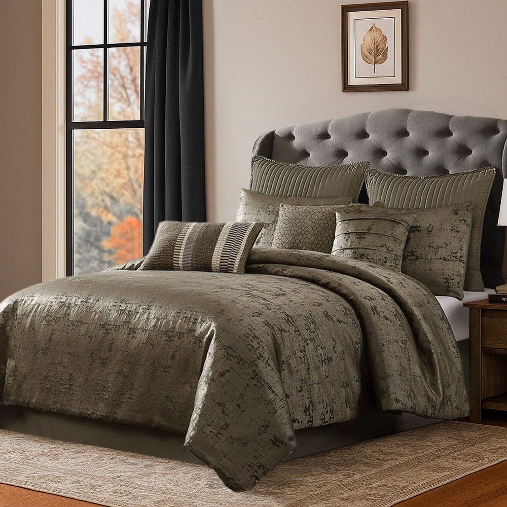Benjara Beny 9pc King Size Comforter Set, Traditional Gold Woven Jacquard