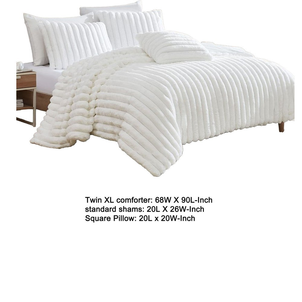 Benjara Sieno 3pc Twin XL Comforter Set, White Faux Fur And Micro Mink Backing
