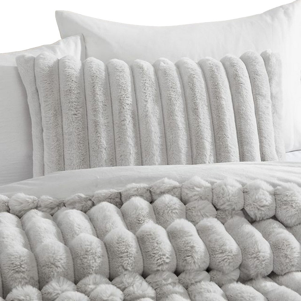 Benjara Sieno 4pc King Comforter Set, Gray Faux Fur And Micro Mink Backing