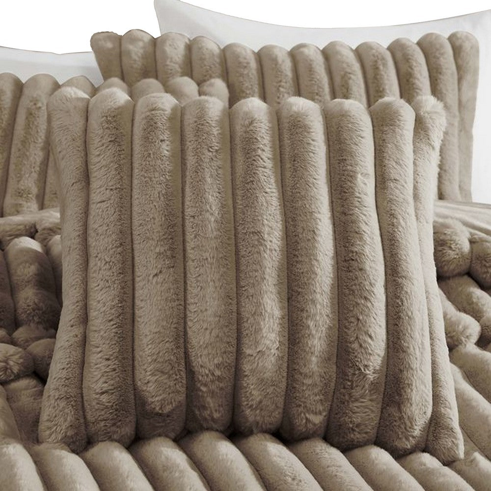 Benjara Sieno 4pc Queen Comforter Set, Taupe Brown Faux Fur Micro Mink Backing