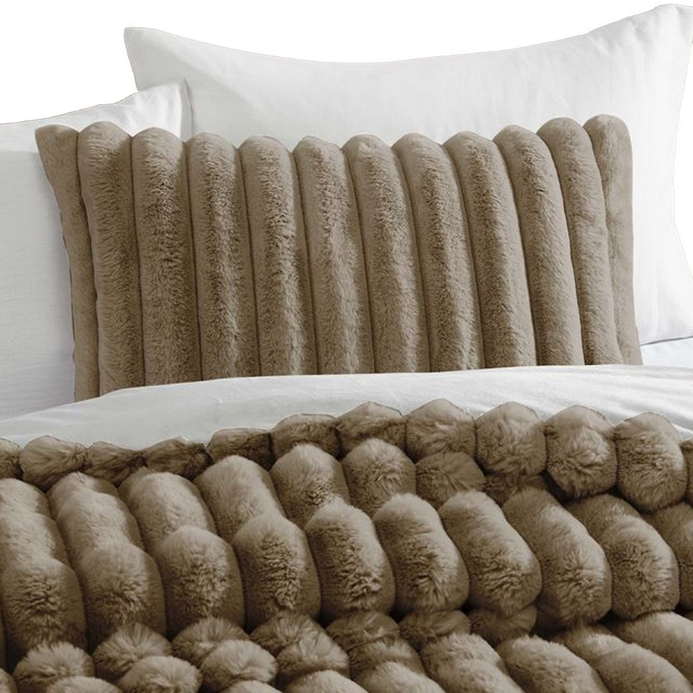 Benjara Sieno 3pc Twin XL Comforter Set, Taupe Brown Faux Fur, Micro Mink Back