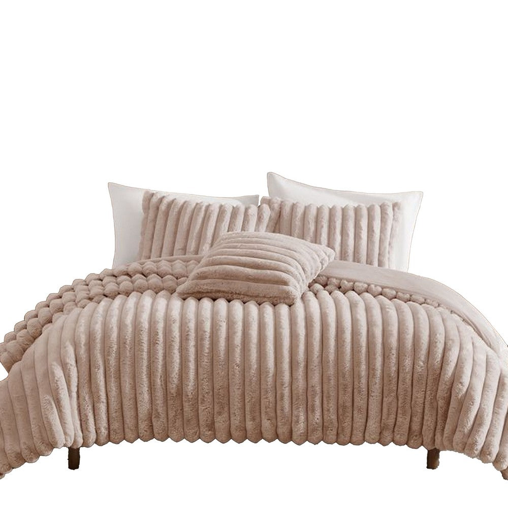 Benjara Sieno 3pc Twin XL Comforter Set, Blush Pink Faux Fur, Micro Mink Back