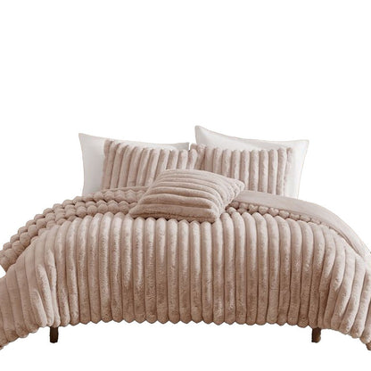 Benjara Sieno 3pc Twin XL Comforter Set, Blush Pink Faux Fur, Micro Mink Back