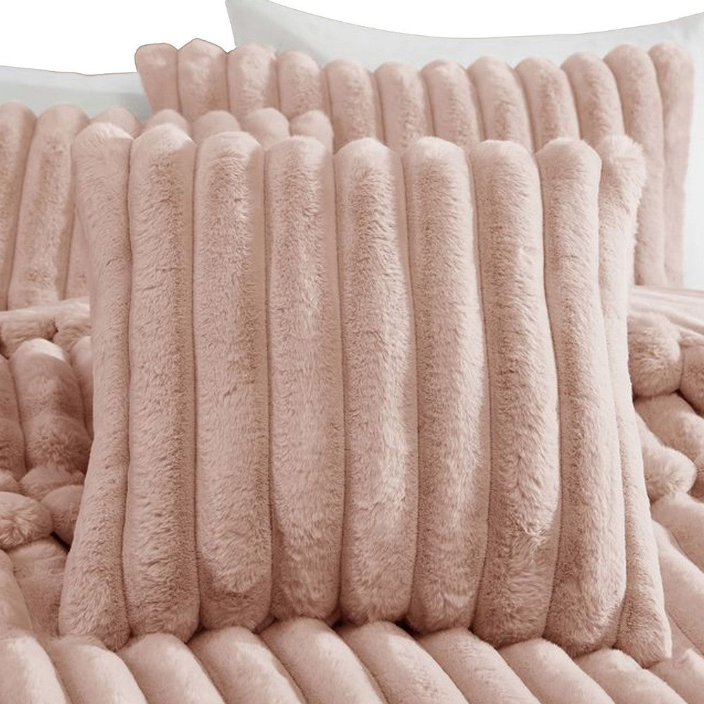 Benjara Sieno 3pc Twin XL Comforter Set, Blush Pink Faux Fur, Micro Mink Back