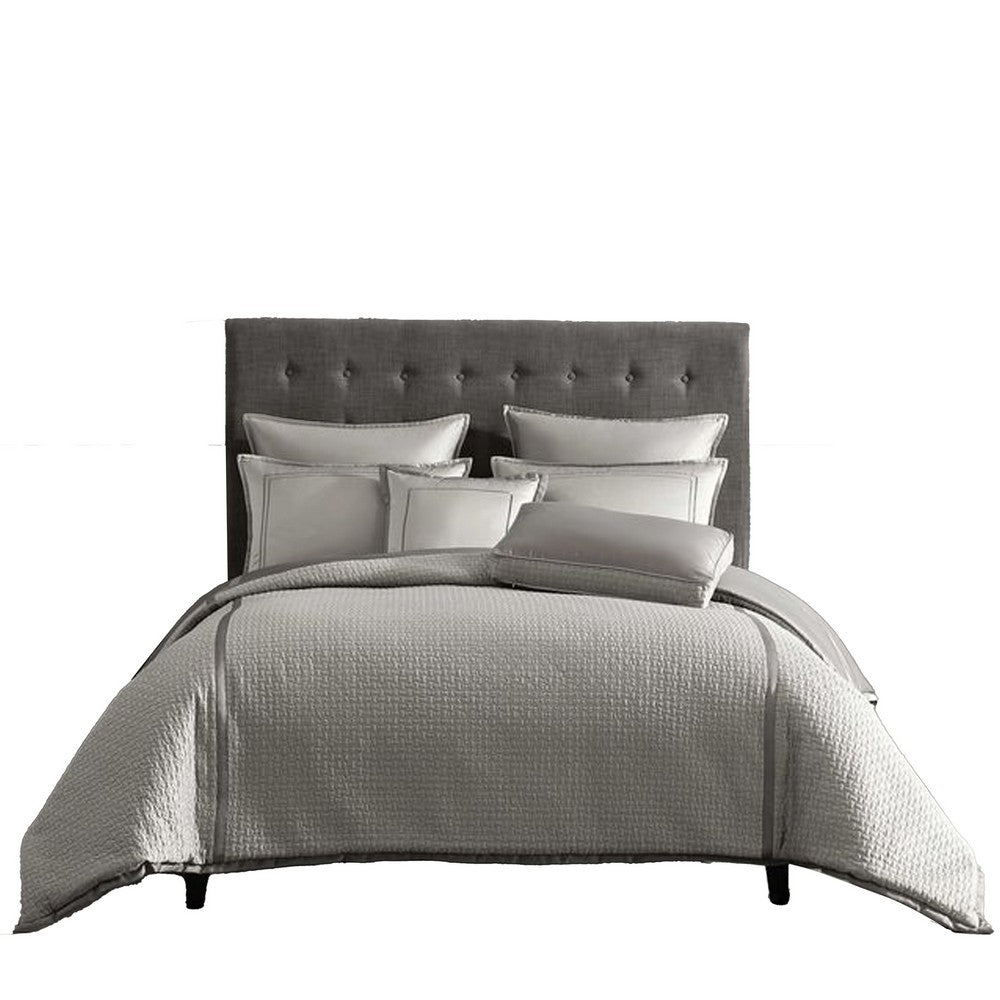 Benjara Loi 7pc Queen Comforter Set with Pillows, Shams Reversible Gray Silver