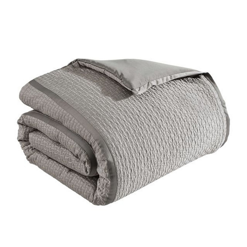 Benjara Loi 7pc Queen Comforter Set with Pillows, Shams Reversible Gray Silver