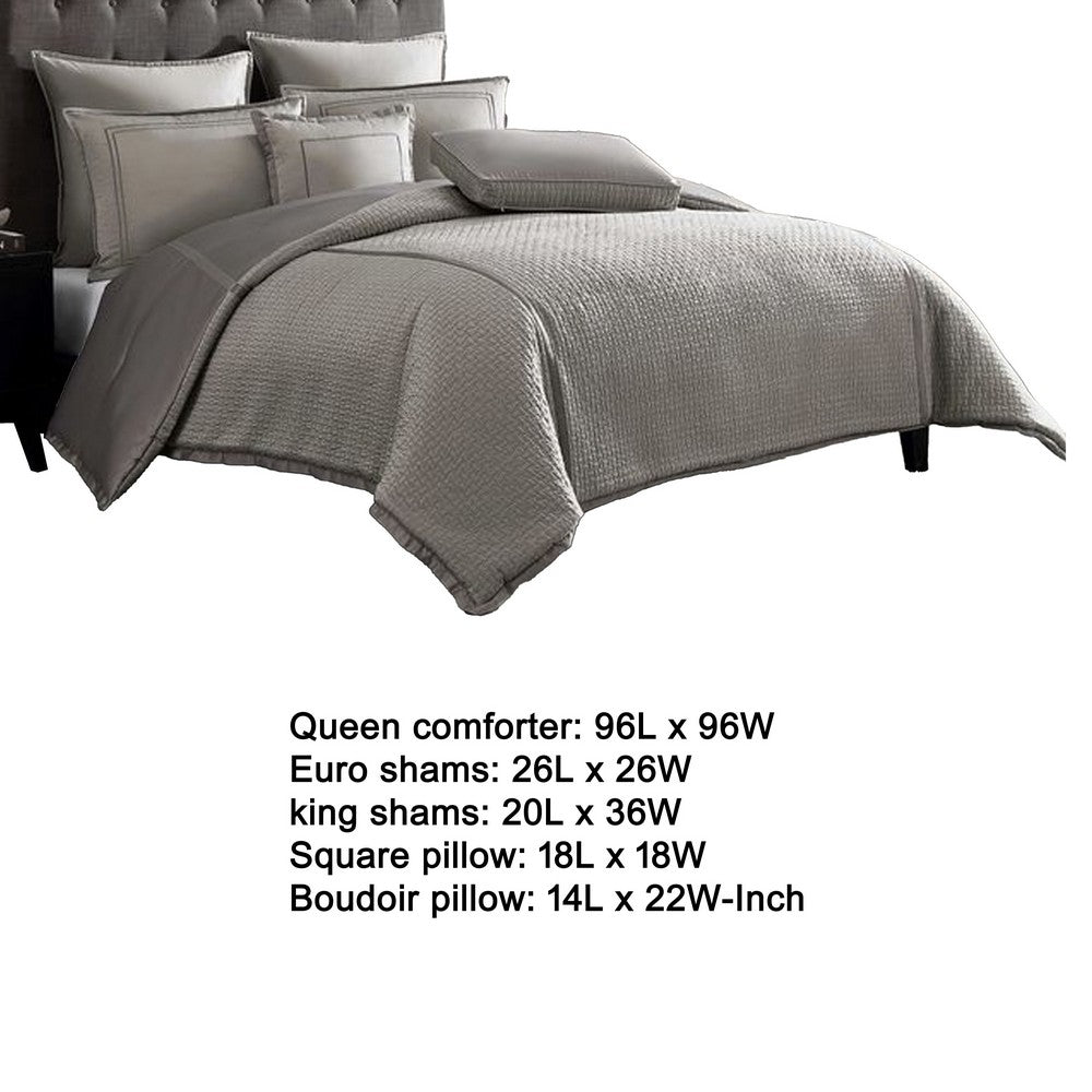 Benjara Loi 7pc Queen Comforter Set with Pillows, Shams Reversible Gray Silver