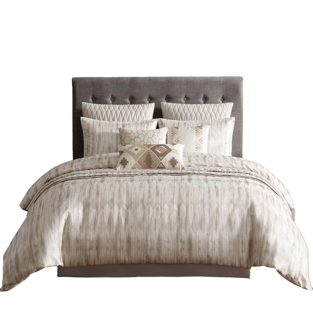 Benjara Rely 10pc Coverlet King Size Comforter Set, Woven Jacquard, Ivory